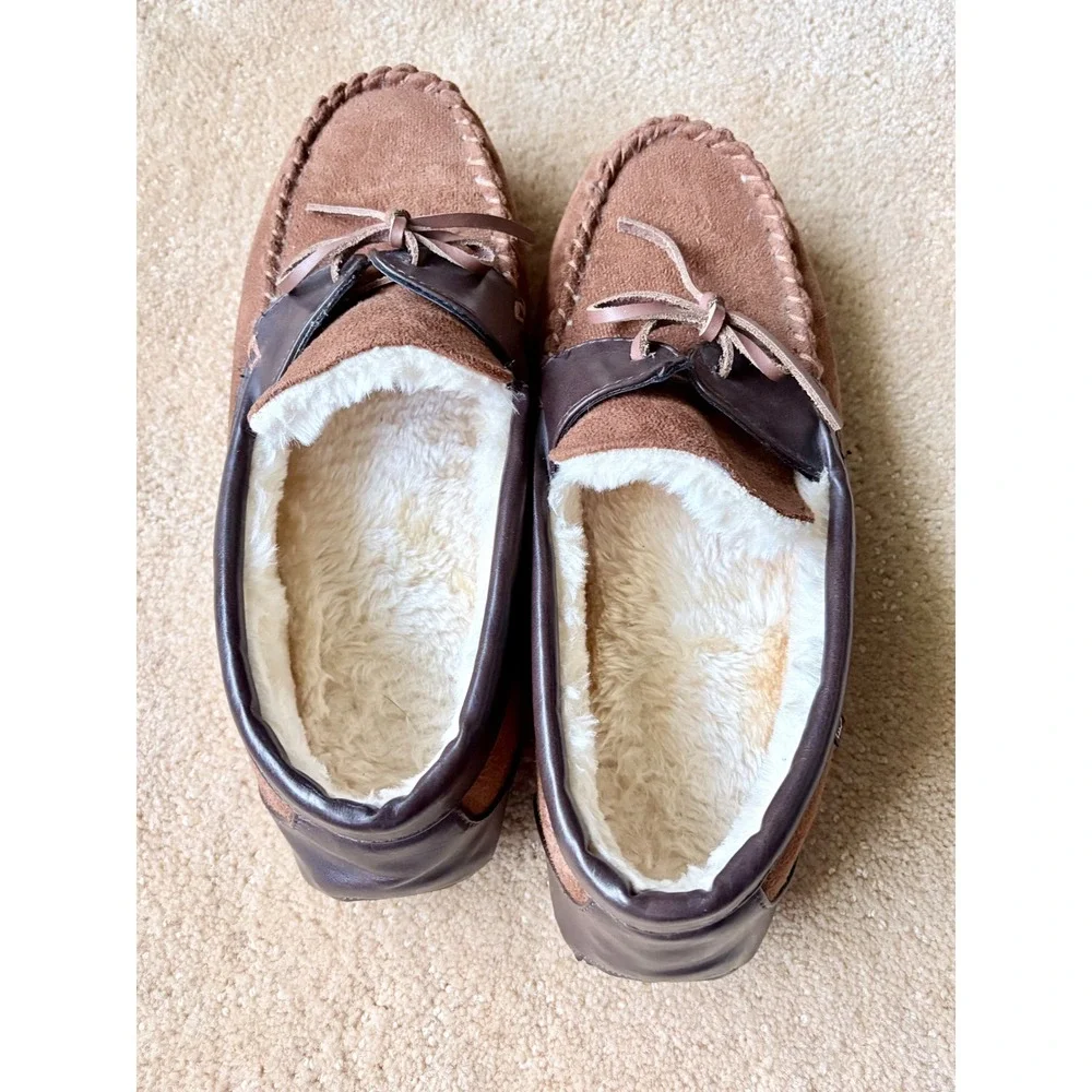 Lamo Mens‎ Chestnut Faux Suede Sherpa Lined Moccasin Slippers Size 11 Comfy